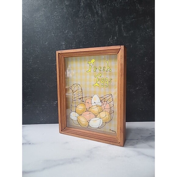 Vintage Framed Glass Fresh Eggs Wall Art - Picture 1 of 10